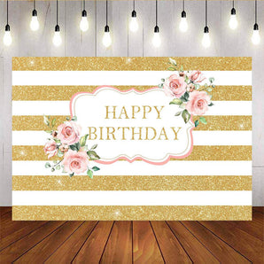Mocsicka Happy Birthday Backdrop Pink Flowers Party Deco Banners