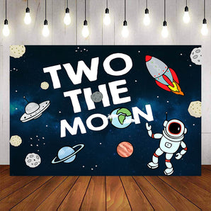 Mocsicka Space Theme Two The Moon Happy Birthday Backdrop-Mocsicka Party