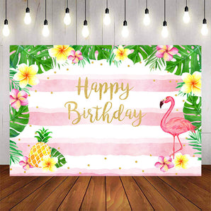 Mocsicka Flamingo and Plam Leaves Happy Birthday Backgrounds-Mocsicka Party