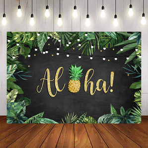 Mocsicka Gold Aloha Plam Leaves Happy Birthday Backgrounds-Mocsicka Party