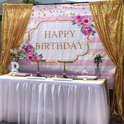 Mocsicka Pink White Stripes Birthday Party Prop Flowers and Gold Dots Backdrop-Mocsicka Party