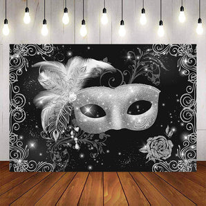 Mocsicka Masquerade Backdrop Sliver Mask Party Banners