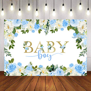 Mocsicka Blue and White Flowers Boy Baby Shower Backgrounds-Mocsicka Party