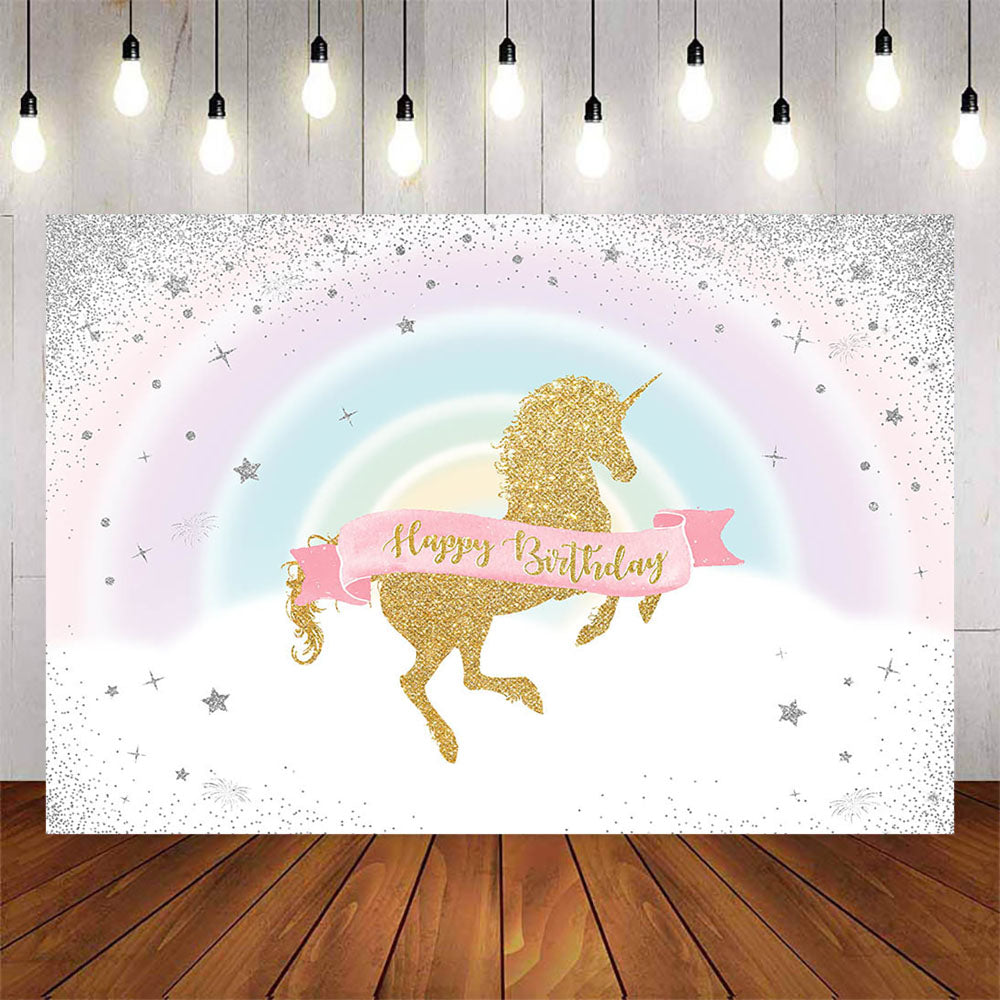 Mocsicka Unicorn and Sliver Dots Happy Birthday Backgrounds-Mocsicka Party