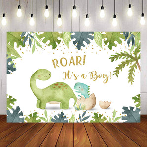 Mocsicka It's a Boy Little Dinosaur and Plam Leaves Baby Shower Backdrop-Mocsicka Party
