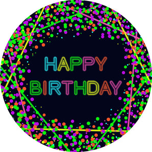 Mocsicka Colorful Dots Neon Lights Happy Birthday Round Cover