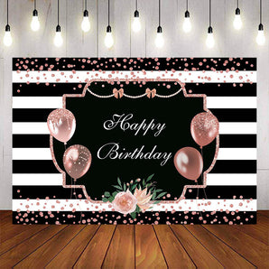 Mocsicka Rose Gold Balloons and Dots Happy Birthday Background-Mocsicka Party