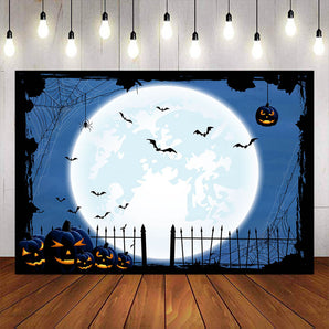 Mocsicka Bright Moon and Pumpkin Happy Halloween Backdrop-Mocsicka Party