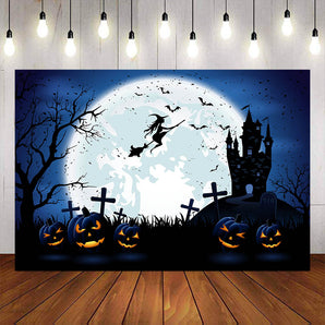 Mocsicka Bright Moon and Castle Witch Happy Halloween Backdrop-Mocsicka Party