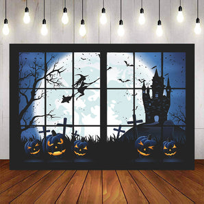Mocsicka Bright Moon and Castle Witch Happy Halloween Background-Mocsicka Party