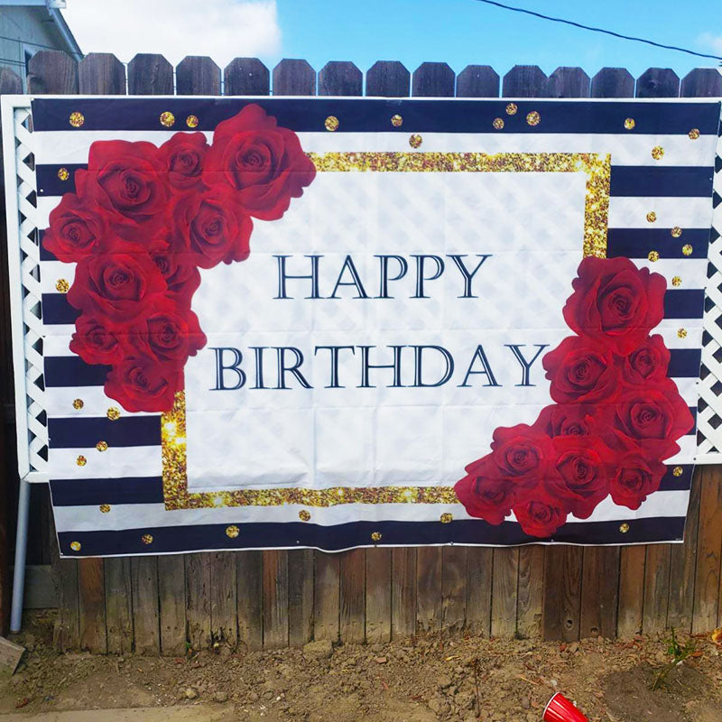 Mocsicka Gold Dots Red Rose Birthday Party Decoration Banners-Mocsicka Party