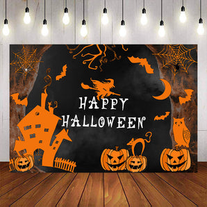 Mocsicka Happy Halloween Pumpkin and Witch Party Backdrop-Mocsicka Party