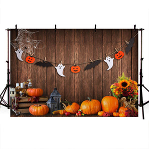 Mocsicka Halloween Theme Pumpkin and Flowers Photo Backdrop