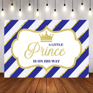 Mocsicka Golden Crown and Stripes Little Princess Baby Shower Backdrop-Mocsicka Party