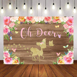 Mocsicka Golden Deer and Pink Flowers Baby Shower Backdrop-Mocsicka Party