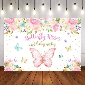 Mocsicka Flowers and Butterflies Baby Shower Party Backdrop-Mocsicka Party