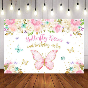 Mocsicka Flowers and Butterflies Happy Birthday Party Backdrop-Mocsicka Party