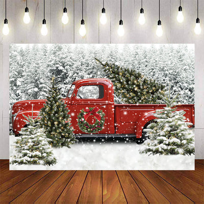 [Only Ship To U.S.& CA] Mocsicka Christmas Tree Farm and Pickup Trucks Backdrop for Photography-Mocsicka Party