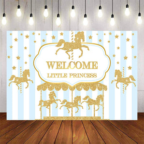 Mocsicka Welcome Little Princess Golden Carousel Baby Shower Banners-Mocsicka Party