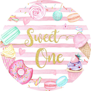 Mocsicka Donut Theme Sweet One Happy Birthday Round Cover