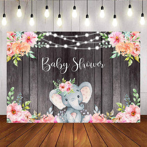 Mocsicka Wooden Elephant Baby Shower Backdrop Personalized Newborn Background