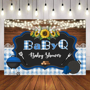 Mocsicka Blue Plaid BabyQ Baby Shower Party Banners-Mocsicka Party
