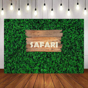 Mocsicka Safari Plank and Green Leaves Baby Shower Backdrop-Mocsicka Party