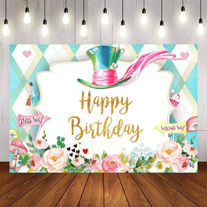 Mocsicka Hat and Flower Happy Birthday Party Backdrop-Mocsicka Party