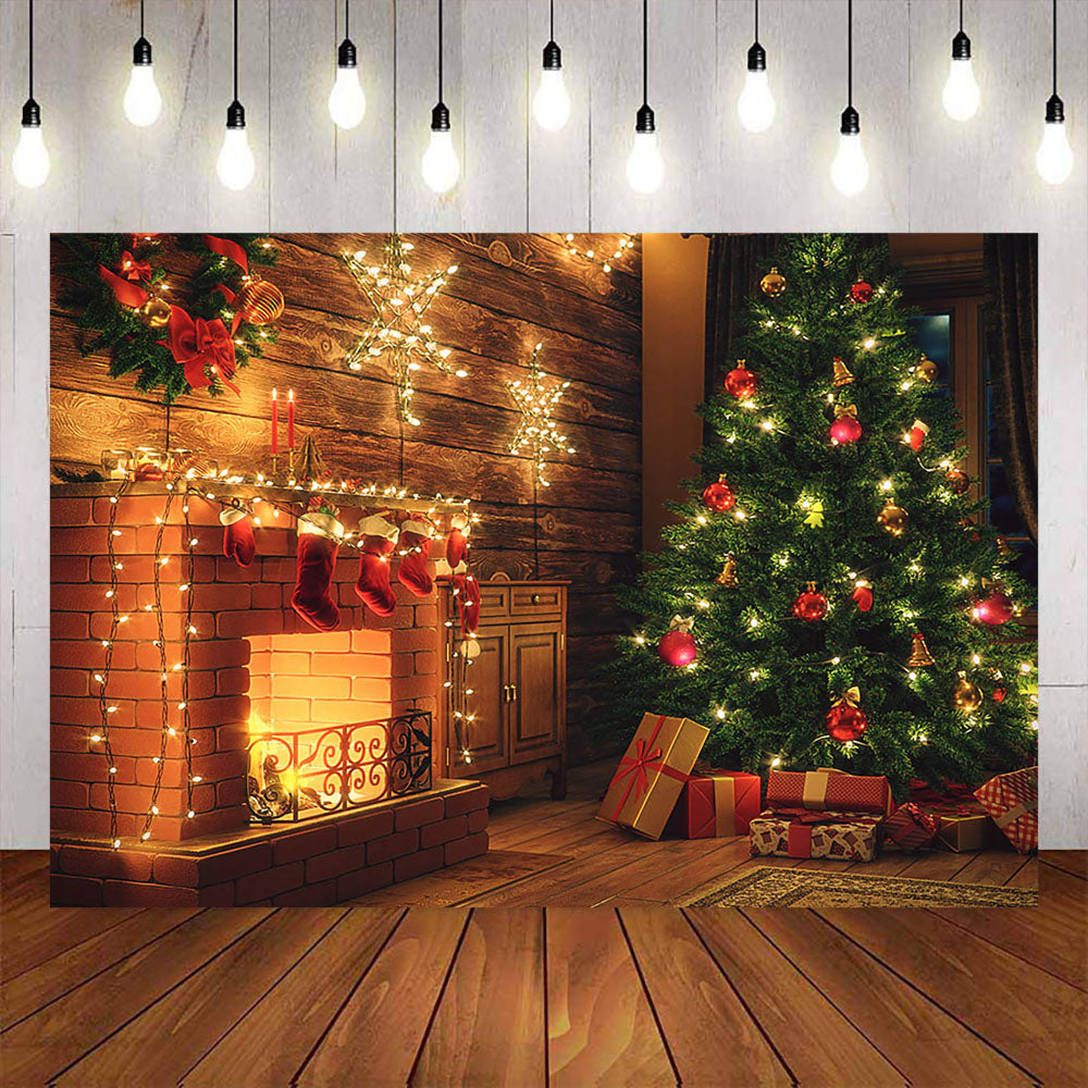 Mocsicka Merry Christmas Tree and Fireplace House Photo Background-Mocsicka Party