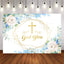 Mocsicka God Bless Gold Cross and Flowers Baby Shower Backdrop-Mocsicka Party