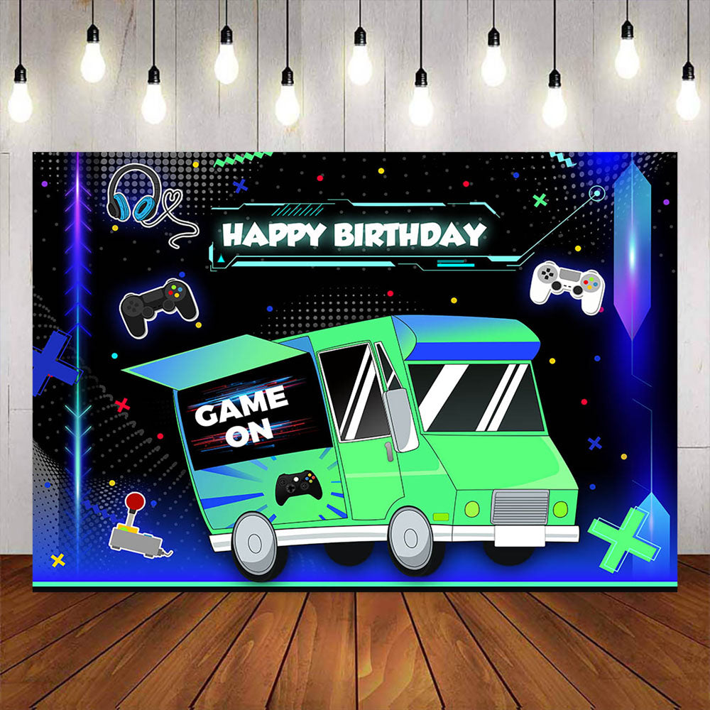 Mocsicka Video Game Truck Happy Birthday Background-Mocsicka Party