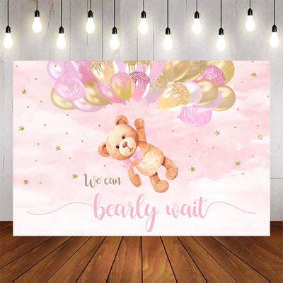 Mocsicka We can Bearly Wait Girl Baby Shower Backdrop-Mocsicka Party