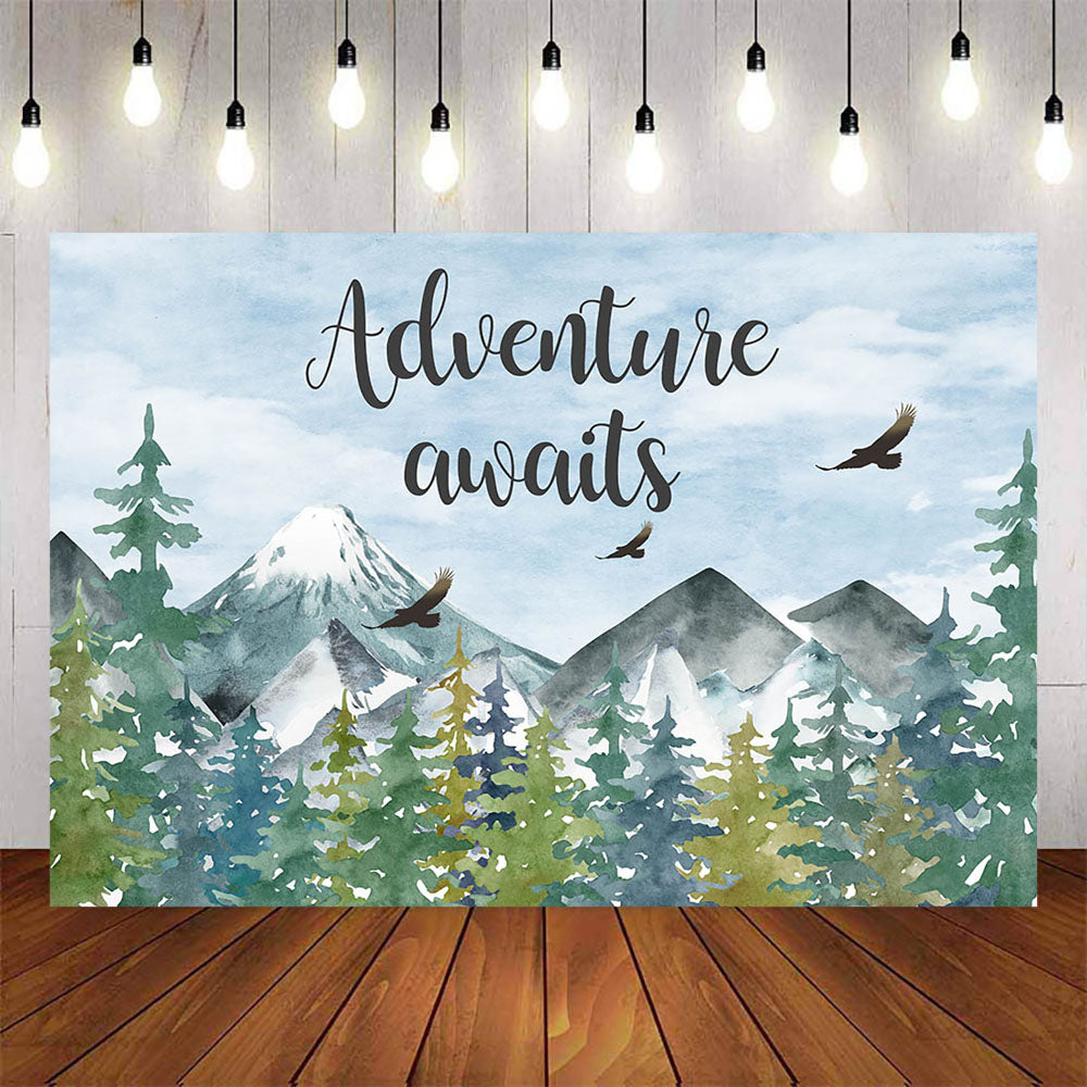 Mocsicka Adventure Awaits Forest and Mountain Baby Shower Backdrop-Mocsicka Party