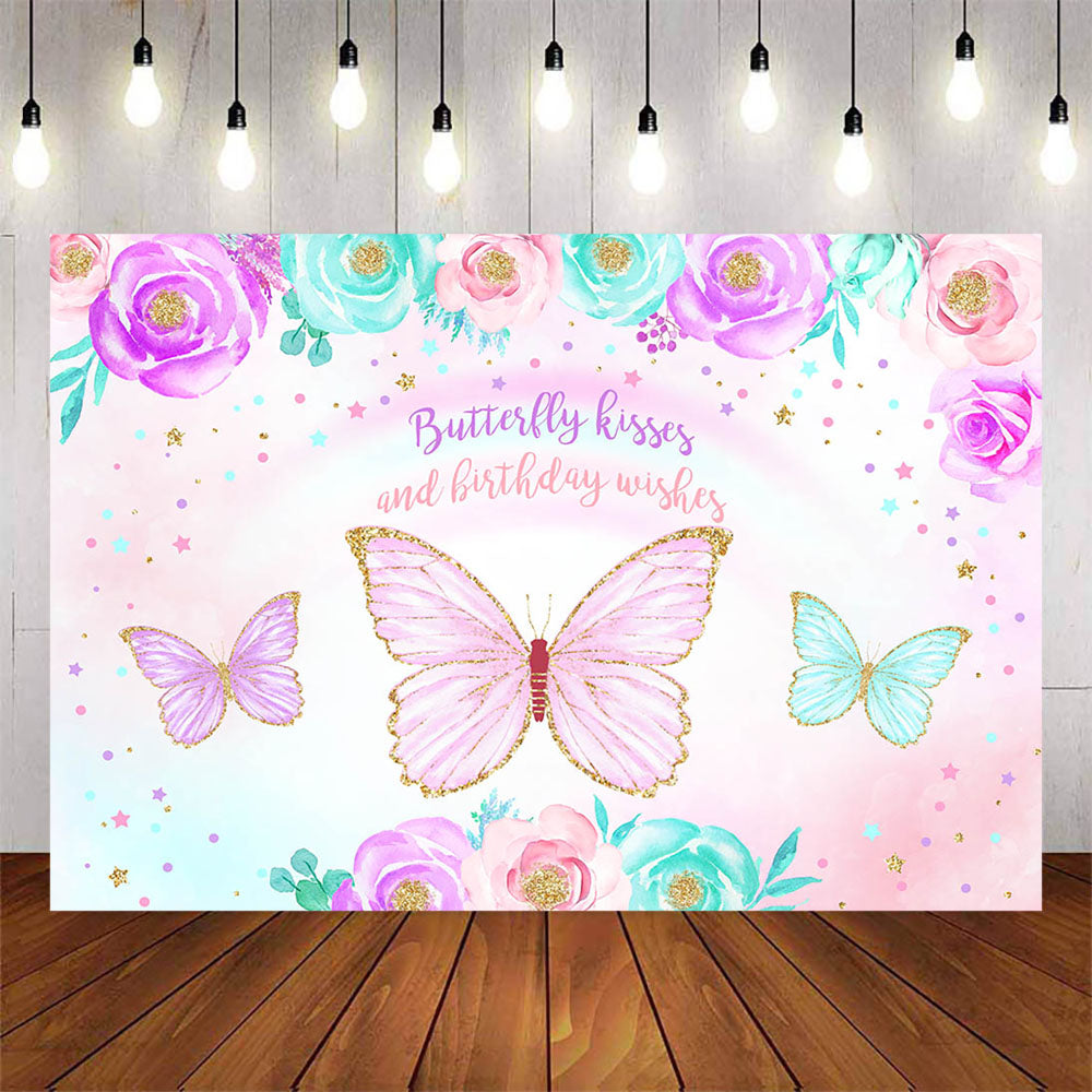 Mocsicka Pink Butterfly and Flowers Baby Shower Background-Mocsicka Party