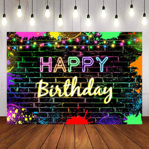 Mocsicka Neon Light Line Graffiti Wall Happy Birthday Backdrop-Mocsicka Party