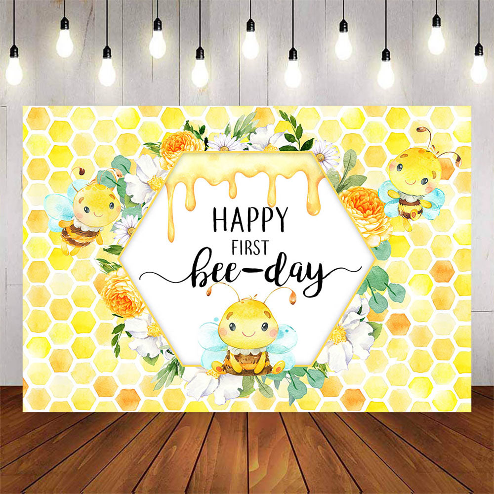 Mocsicka Little Honey Bee Happy First Birthday Backdrop-Mocsicka Party