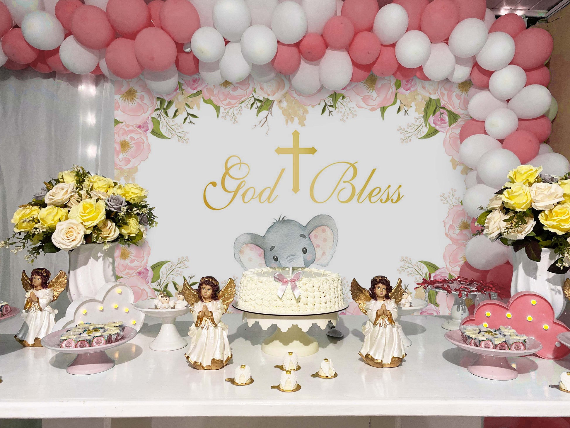 Mocsicka God Bless Little Elephant Baby Shower Backdrop-Mocsicka Party