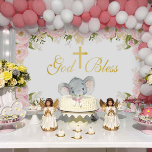 Mocsicka God Bless Little Elephant Baby Shower Backdrop-Mocsicka Party