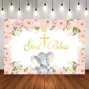 Mocsicka God Bless Little Elephant Baby Shower Backdrop