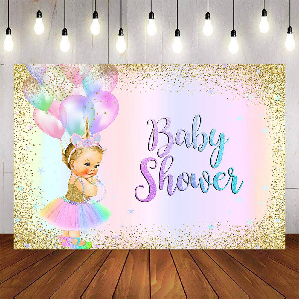 Mocsicka Unicorn Girl and Golden Dots Baby Shower Backdrop-Mocsicka Party