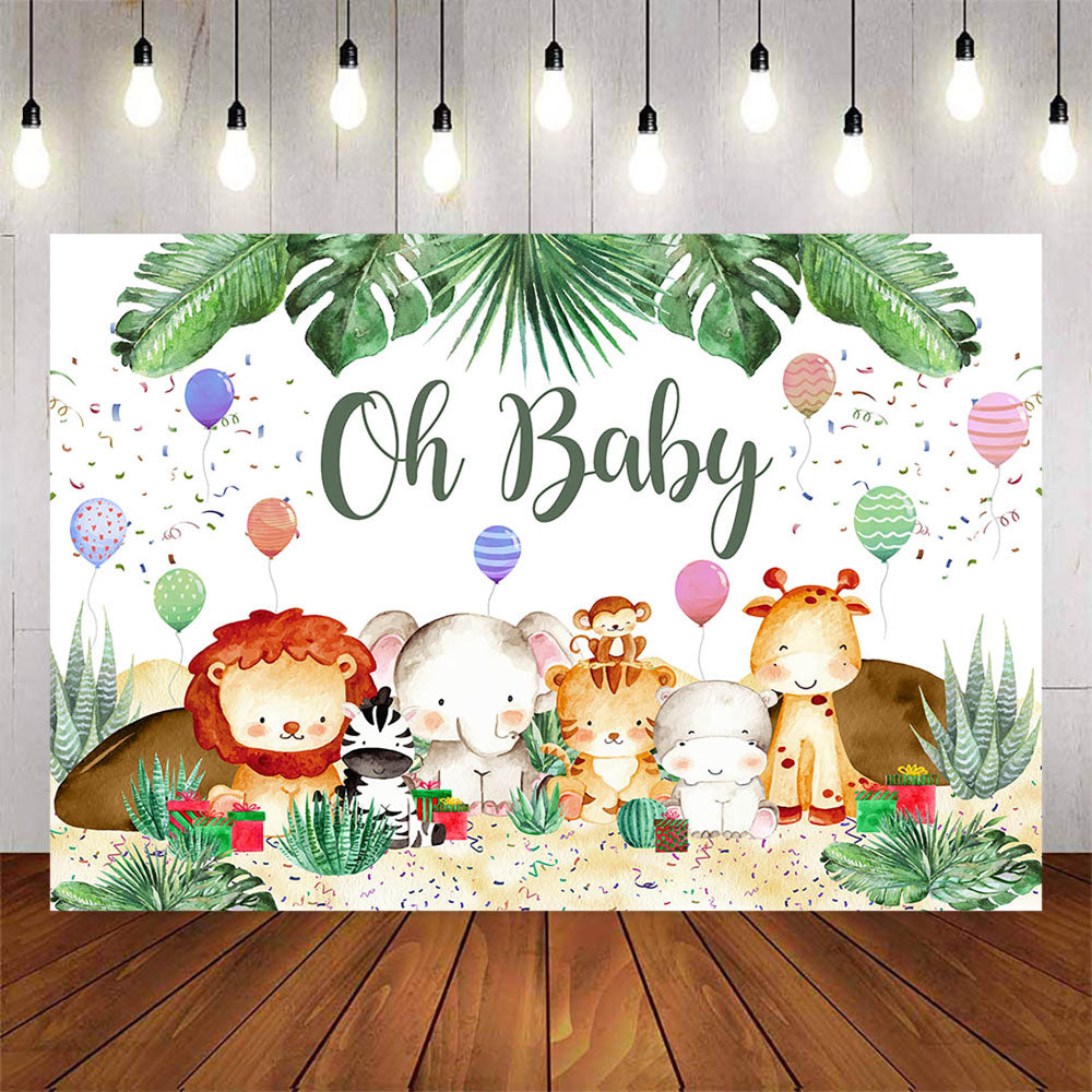 Mocsicka Baby Animals and Plam Leaves Oh Baby Shower Backdrop-Mocsicka Party