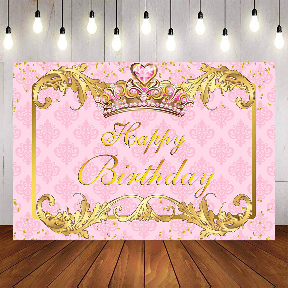 Mocsicka Pink and Golden Crown Diamonds Happy Birthday Banner-Mocsicka Party