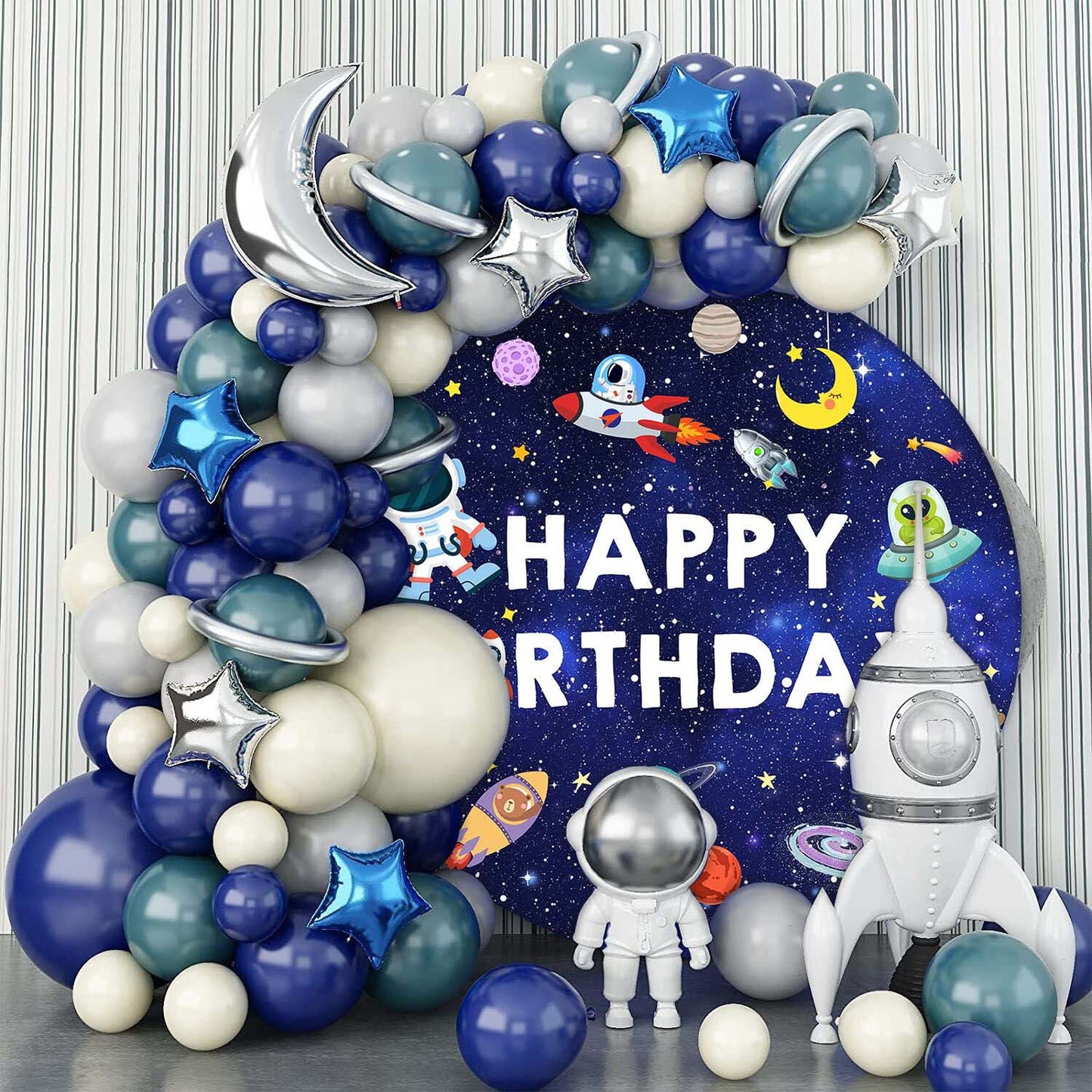 Mocsicka Space Astronaut Happy Birthday Round Cover-Mocsicka Party