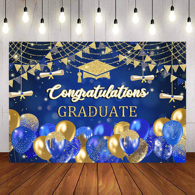 Mocsicka Blue and Gold Balloons Congrats Graduation Backdrop-Mocsicka Party