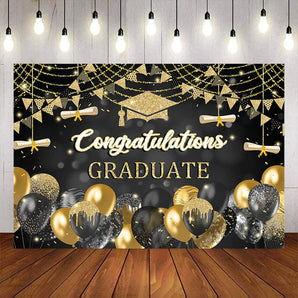 Mocsicka Black and Gold Balloons Congrats Graduation Backdrop-Mocsicka Party