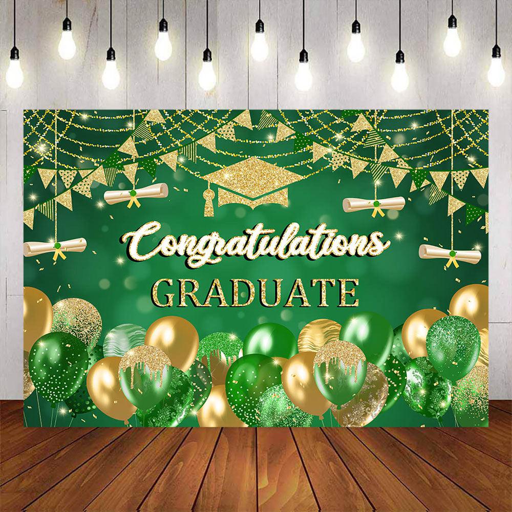Mocsicka Green and Gold Balloons Congrats Graduation Backdrop-Mocsicka Party