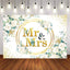 Mocsicka Mr and Mrs White Flowers and Gold Dots Bridal Shower Backdrop-Mocsicka Party