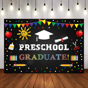 Mocsicka Preschool Chalkboard Brushes Graduation Backdrop-Mocsicka Party