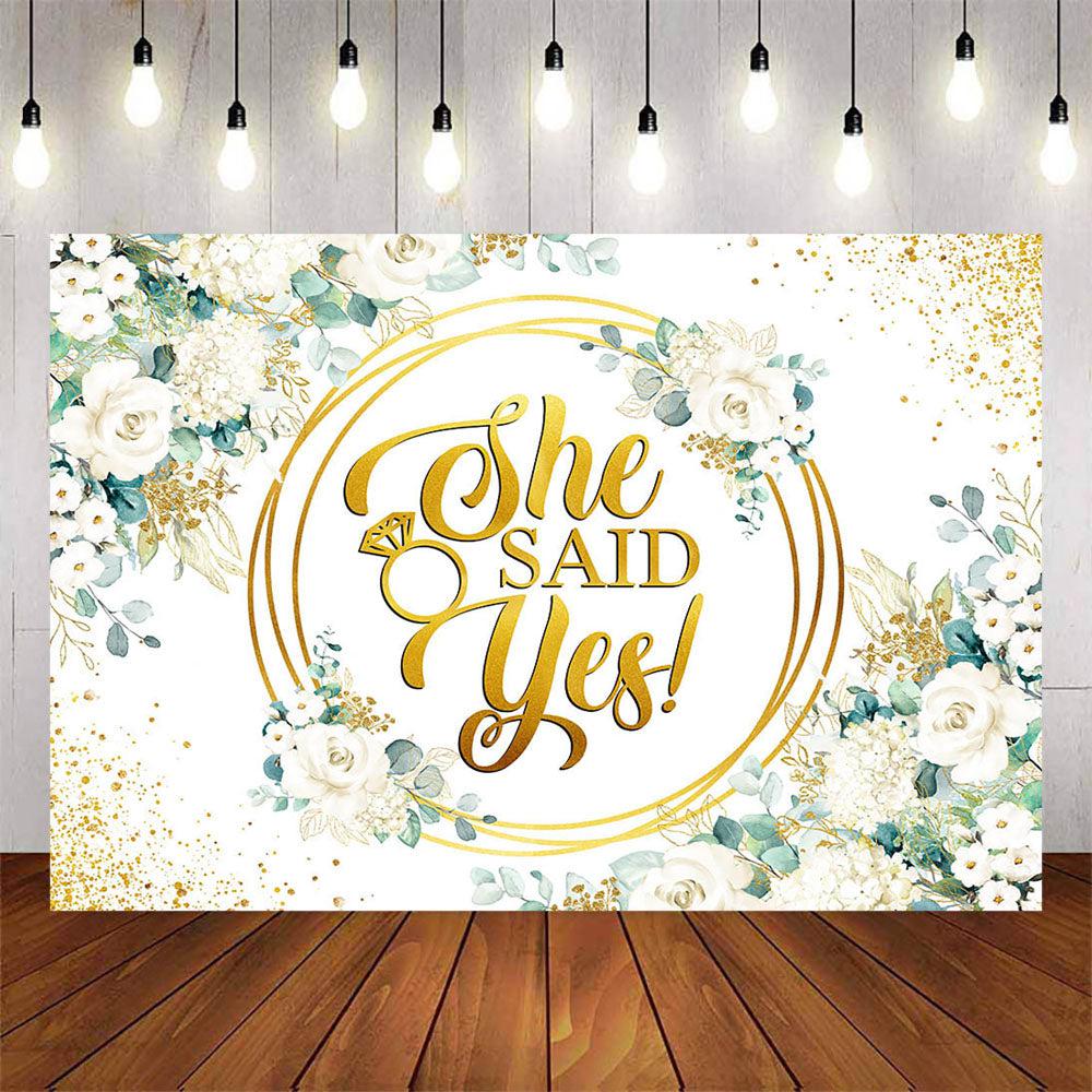 Mocsicka White Flowers and Golden Dots Propose Marriage Backdrop-Mocsicka Party