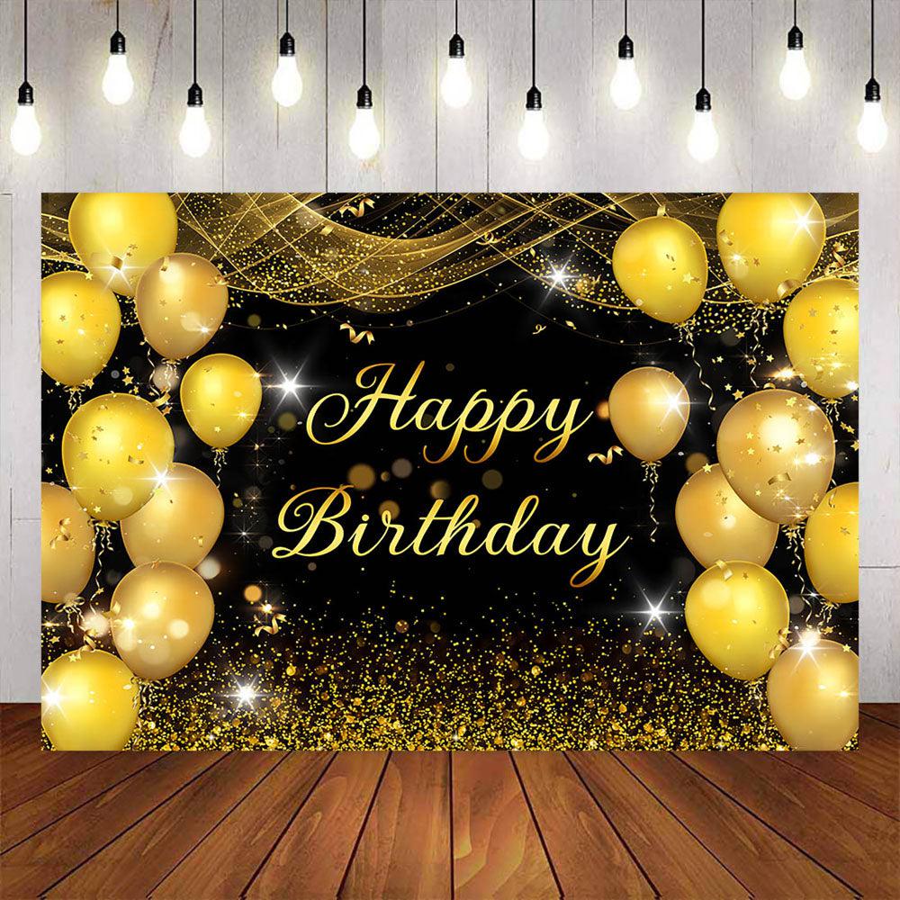 Mocsicka Gold Balloons and Dots Happy Birthday Backdrop-Mocsicka Party